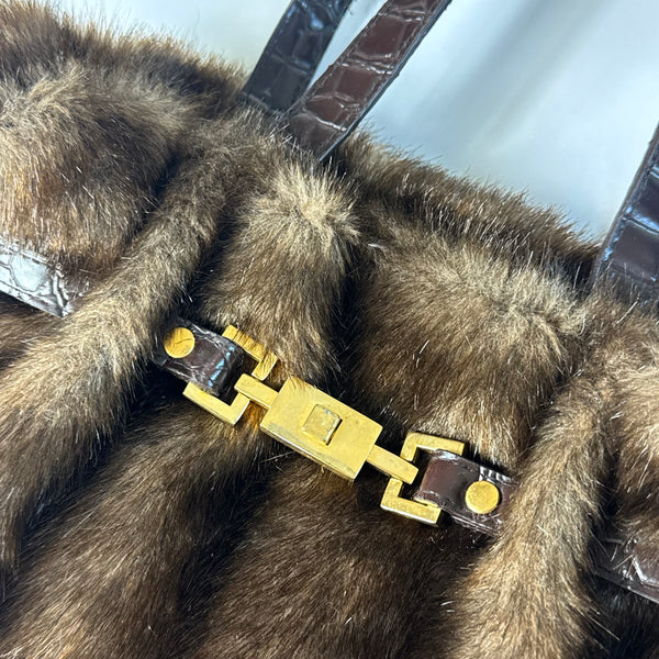 Brown Faux Fur Vintage Rectangle Handbag