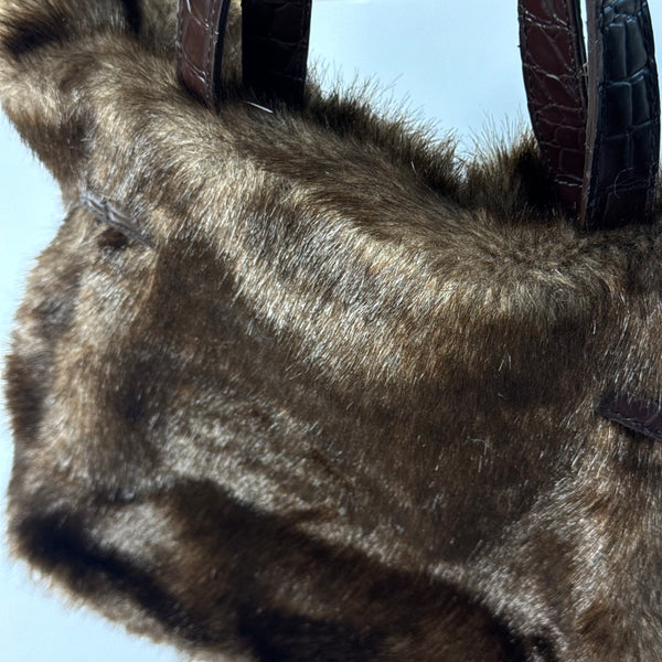 Brown Faux Fur Vintage Rectangle Handbag