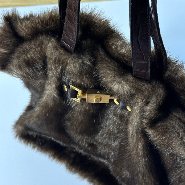 Brown Faux Fur Vintage Rectangle Handbag