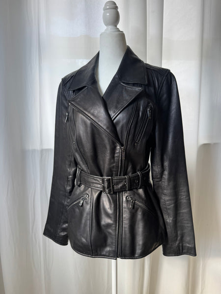 Black Vintage Pelle Studio Leather Trench Coat