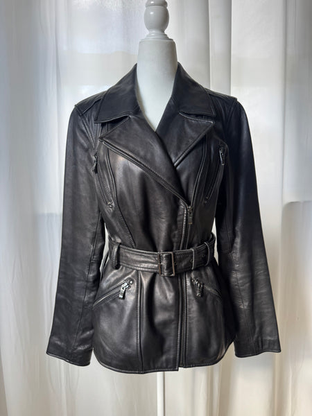 Black Vintage Pelle Studio Leather Trench Coat