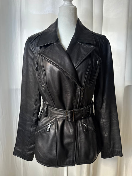 Black Vintage Pelle Studio Leather Trench Coat