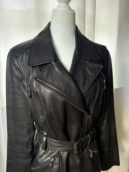 Black Vintage Pelle Studio Leather Trench Coat
