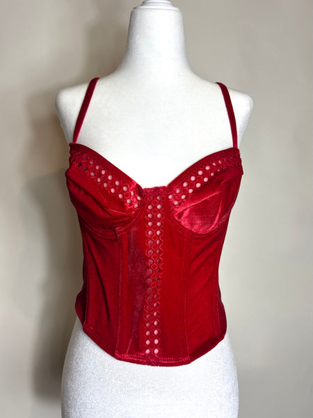 Vintage Red Velvet Eyelet Bustier