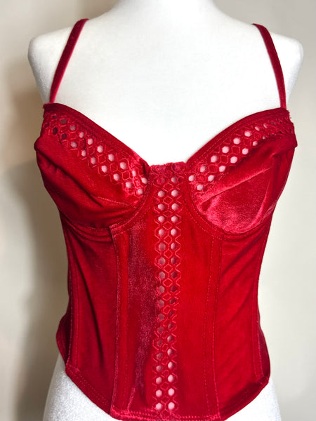 Vintage Red Velvet Eyelet Bustier
