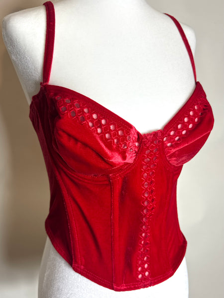 Vintage Red Velvet Eyelet Bustier