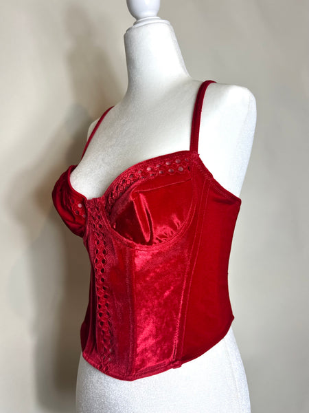 Vintage Red Velvet Eyelet Bustier