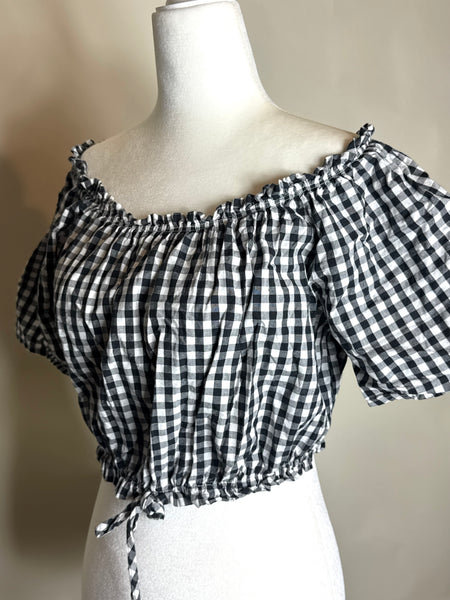 Vintage Black & White Gingham Print Cropped Top