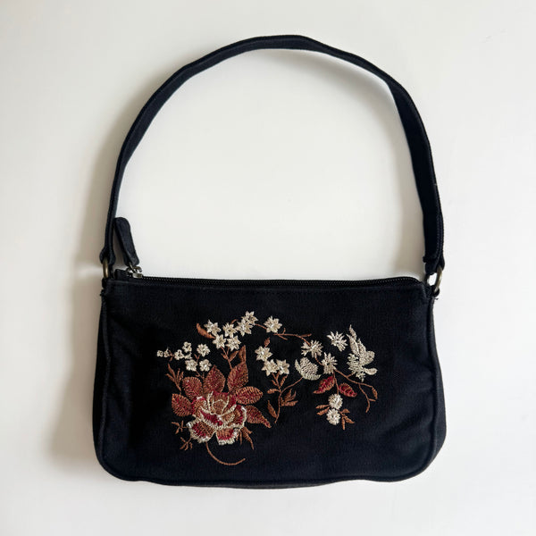 90s Vintage Floral Embroidered Baguette Purse