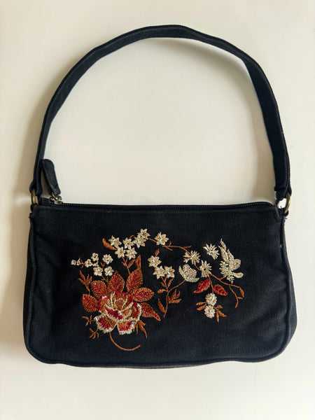 90s Vintage Floral Embroidered Baguette Purse
