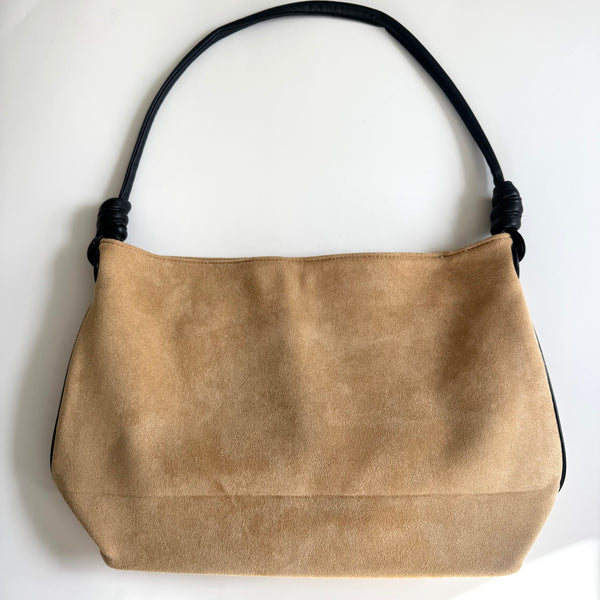 Beige Faux Suede Medium Sized Rectangular Bag