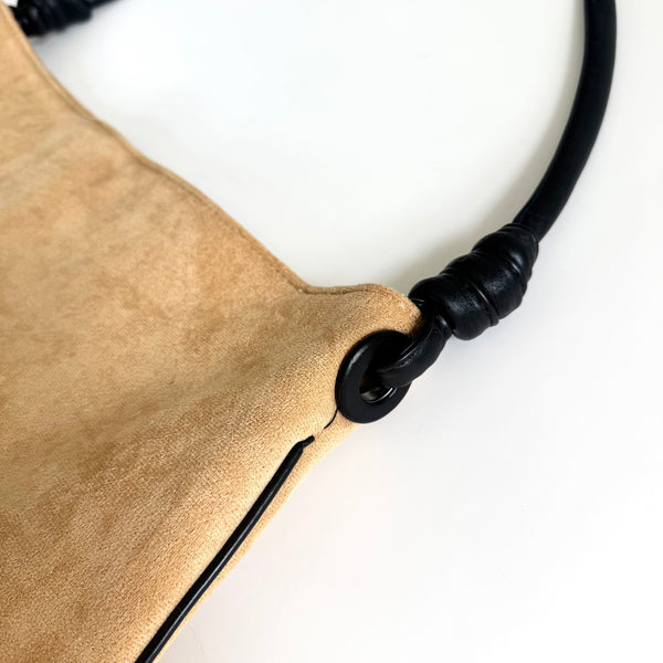 Beige Faux Suede Medium Sized Rectangular Bag