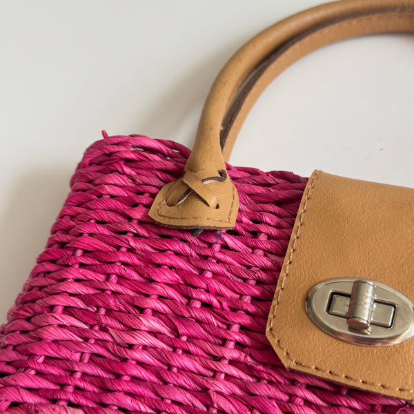 Hot Pink Wicker Vintage Bag