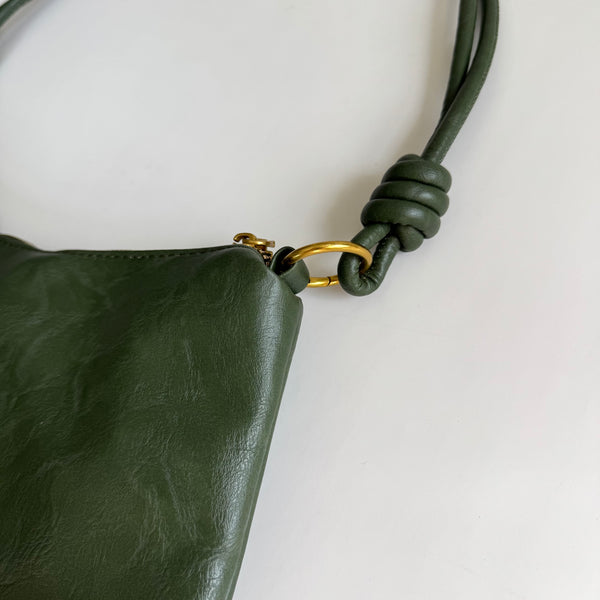 Green Faux Leather Rectangular Bag