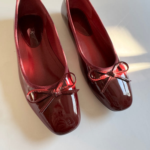 Burgundy Faux Leather Ballerina Flats