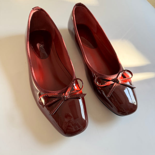 Burgundy Faux Leather Ballerina Flats
