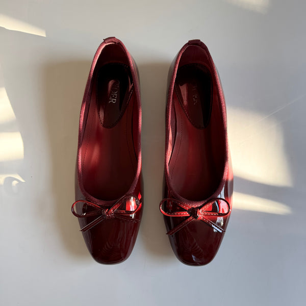 Burgundy Faux Leather Ballerina Flats