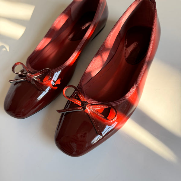 Burgundy Faux Leather Ballerina Flats