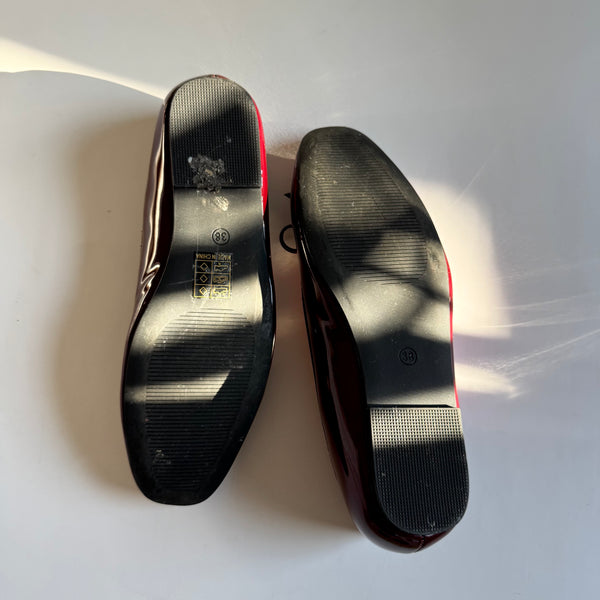 Burgundy Faux Leather Ballerina Flats