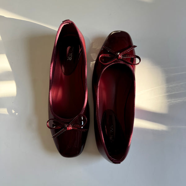 Burgundy Faux Leather Ballerina Flats