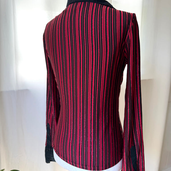 90s Style Vintage Red Striped Button Up Long Sleeve Top&nbsp;