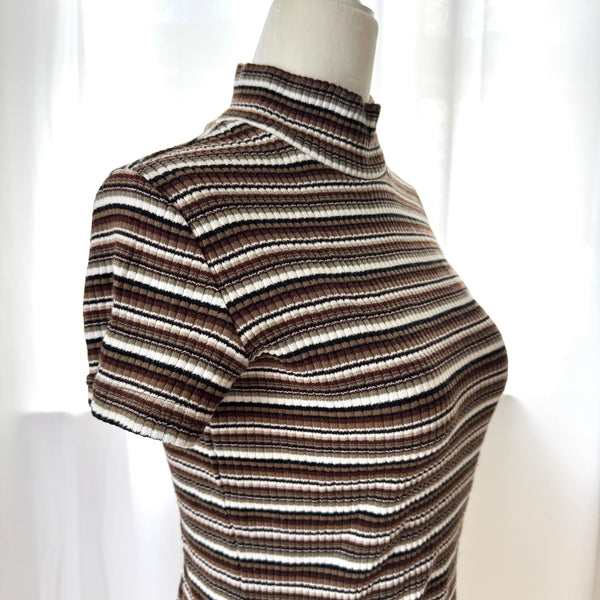 Vintage Striped Short Sleeve Turtleneck Top