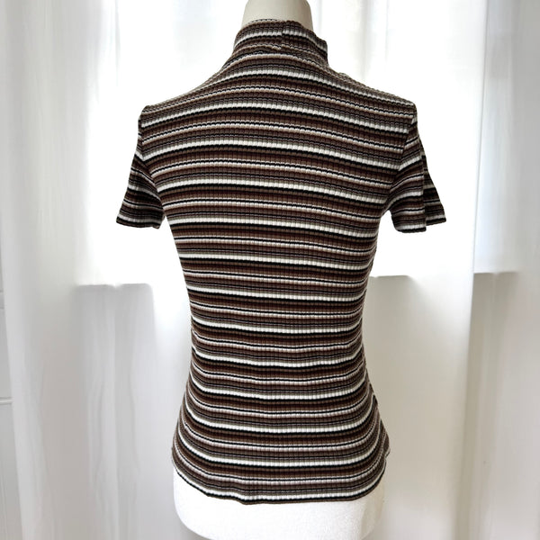 Vintage Striped Short Sleeve Turtleneck Top