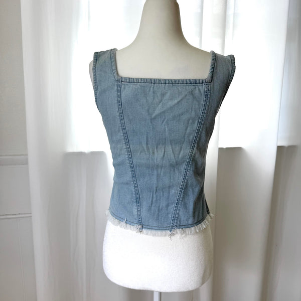 Y2K Blue Denim Lace Up Cowgirl Style Top&nbsp;