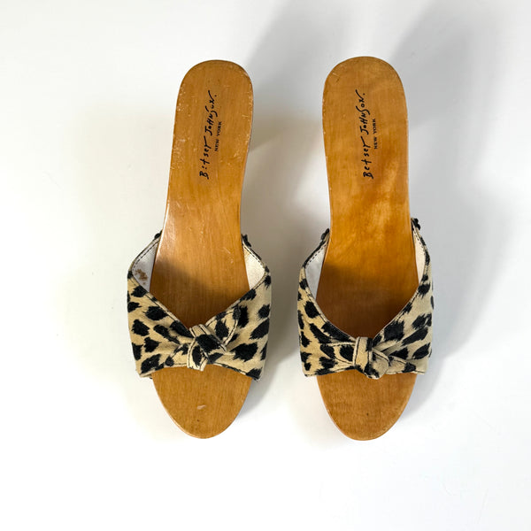 Betsey Johnson Animal Print Wooden Heel Mule Shoes