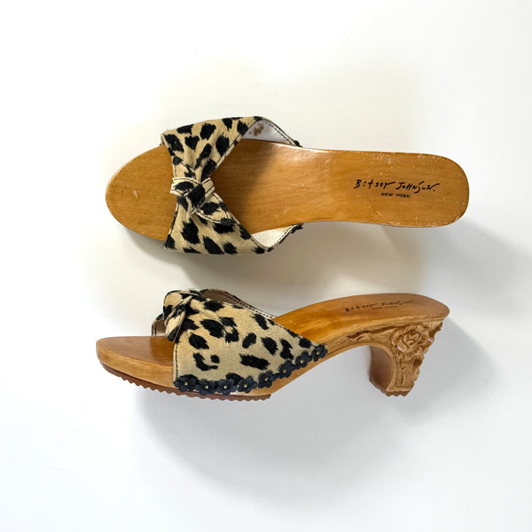 Betsey Johnson Animal Print Wooden Heel Mule Shoes