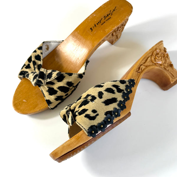 Betsey Johnson Animal Print Wooden Heel Mule Shoes