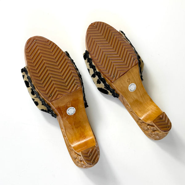 Betsey Johnson Animal Print Wooden Heel Mule Shoes