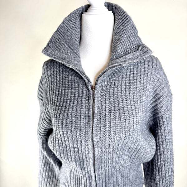 Gray Knit Collared Zip Up Sweater