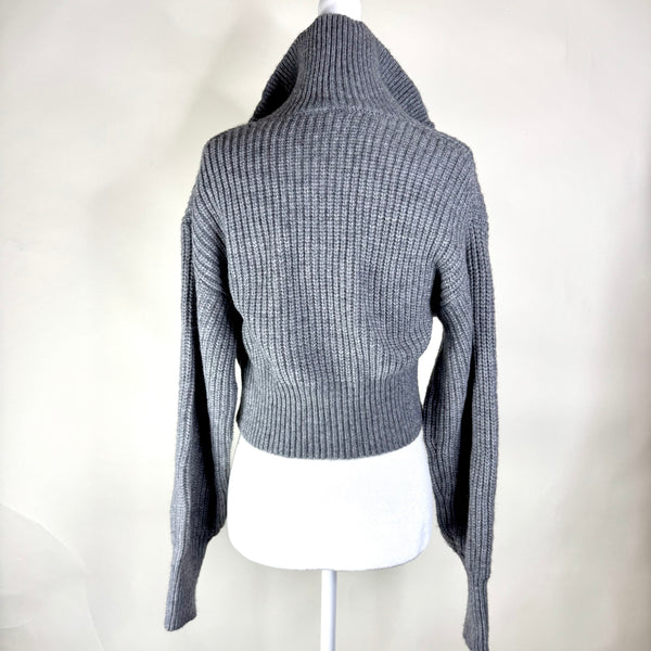 Gray Knit Collared Zip Up Sweater