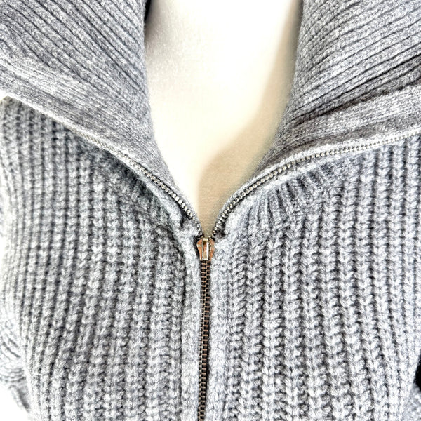 Gray Knit Collared Zip Up Sweater