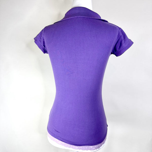 Purple Faux Double Layered Y2K Polo Lace Top