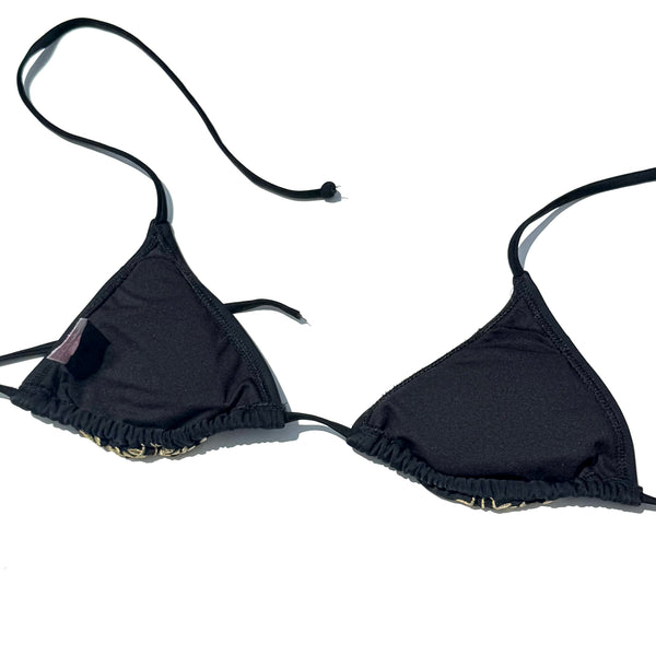 Black & Gold Embroidered Triangle Swimsuit Top