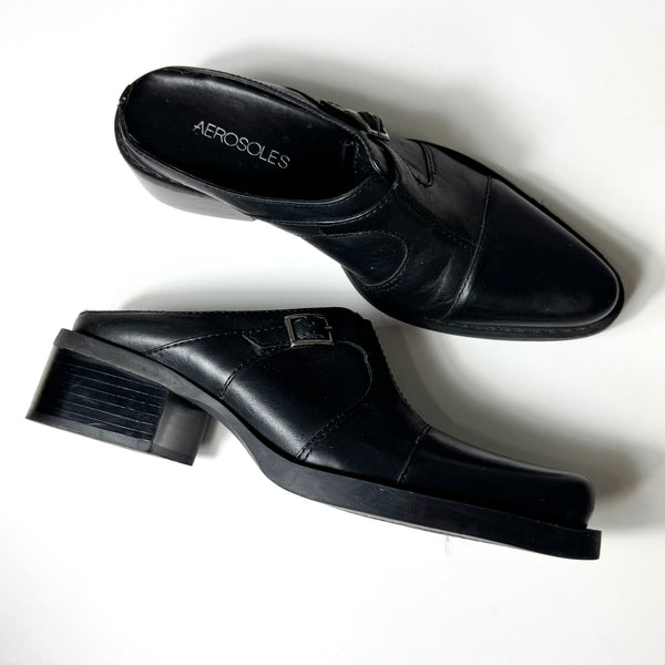 90s Black Cowboy Boot Style Mules