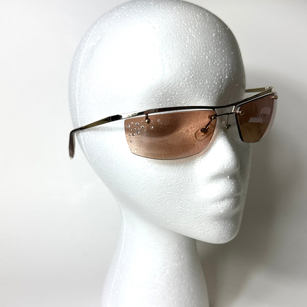 Y2K Light Brown Rhinestone Rectangle Sunglasses