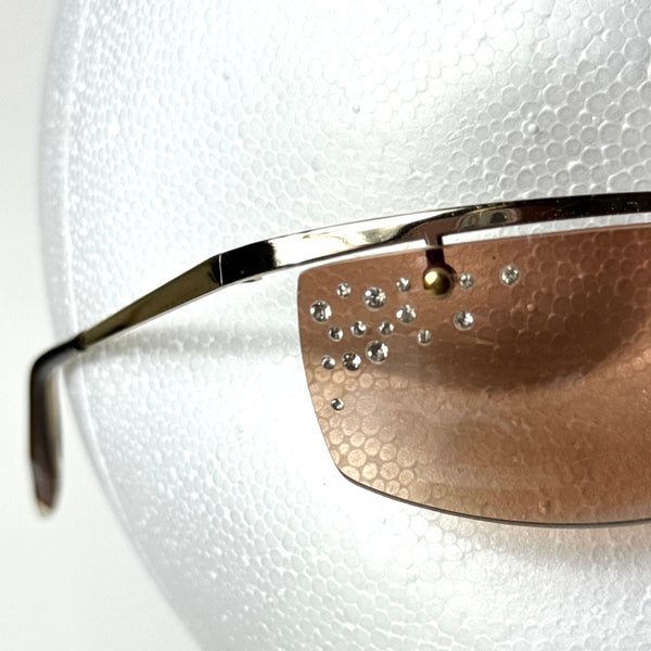 Y2K Light Brown Rhinestone Rectangle Sunglasses