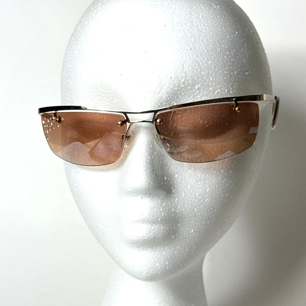 Y2K Light Brown Rhinestone Rectangle Sunglasses