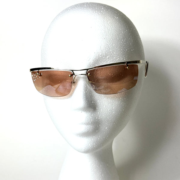 Y2K Light Brown Rhinestone Rectangle Sunglasses