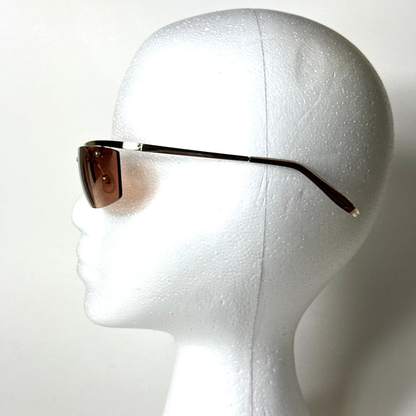Y2K Light Brown Rhinestone Rectangle Sunglasses