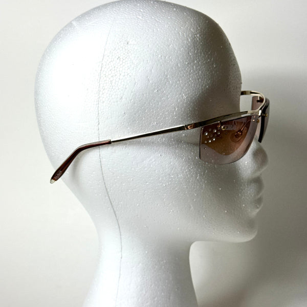 Y2K Light Brown Rhinestone Rectangle Sunglasses