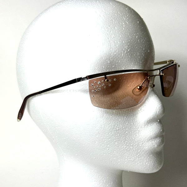 Y2K Light Brown Rhinestone Rectangle Sunglasses