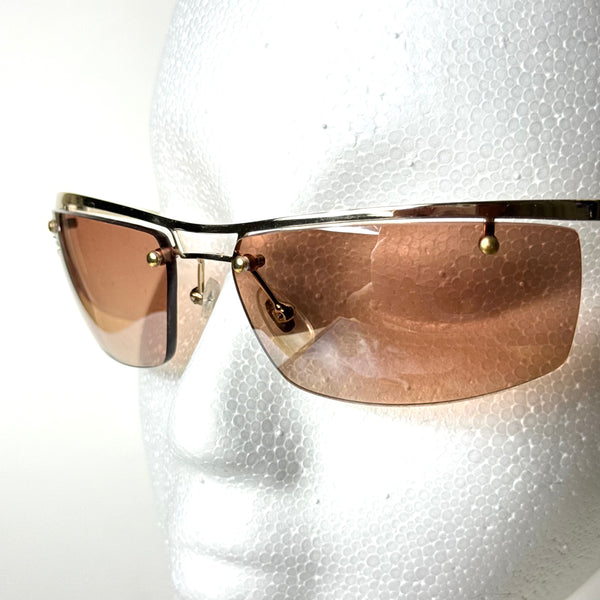 Y2K Light Brown Rhinestone Rectangle Sunglasses
