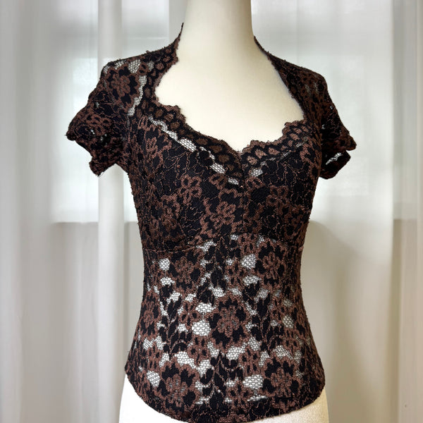 80s 90s Vintage Lace Sweetheart Top