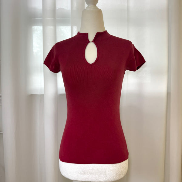 Cache Vintage Silk Keyhole Red Knit Top