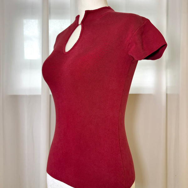 Cache Vintage Silk Keyhole Red Knit Top