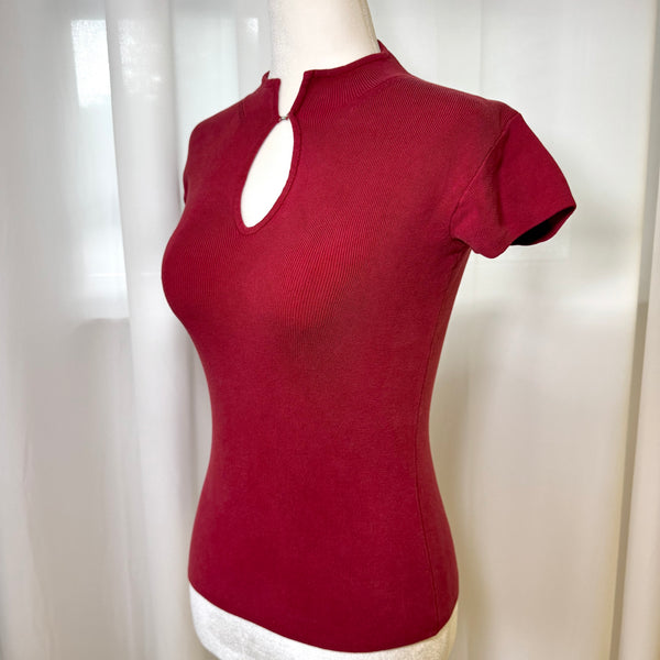 Cache Vintage Silk Keyhole Red Knit Top